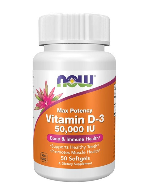 NOW Supplements, Vitamin D-3 50,000 IU, Highest Potency, Structural Support*, 50 Softgels