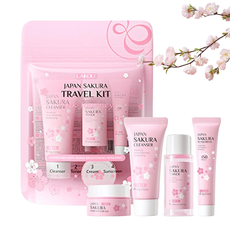 LAIKOU Japan Sakura Travel Kit (Cleanser, Toner, Cream & Sunscreen)