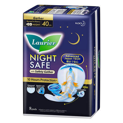 Laurier Sanitary Napkin  Night Safe Wing-40 cm-8 pad