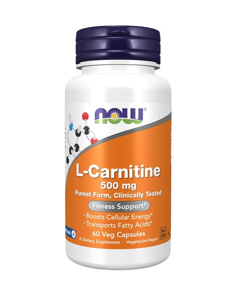 NOW Supplements, L-Carnitine 500mg, Purest Form, Amino Acid, Fitness Support*, 60 Veg Capsules